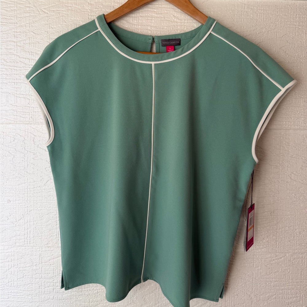 Vince Camuto Sunrise Bay Green Bay Piped Blouse Small NWT